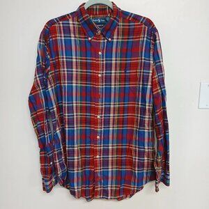 Ralph Lauren Classic Fit Shirt Button Down Long Sleeve Plaid Size L 100% Cotton